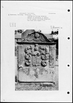 Photographs and research notes relating to graveyard monuments in Arbuthnott Churchyard, Kincardineshire.
