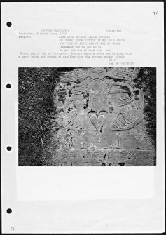 Photographs and research notes relating to graveyard monuments in Garvock Churchyard, Kincardineshire.
