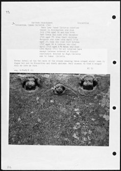 Photographs and research notes relating to graveyard monuments in Garvock Churchyard, Kincardineshire.
