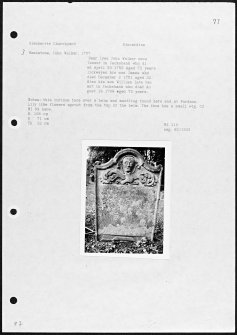 Photographs and research notes relating to graveyard monuments in Glenbervie Churchyard, Kincardineshire.
