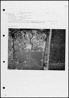 Photographs and research notes relating to graveyard monuments in Glenbervie Churchyard, Kincardineshire.
