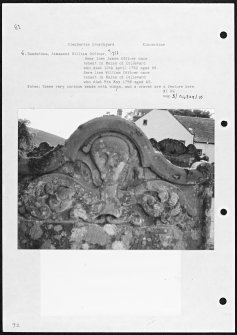 Photographs and research notes relating to graveyard monuments in Glenbervie Churchyard, Kincardineshire.
