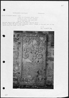 Photographs and research notes relating to graveyard monuments in Lawrencekirk Churchyard, Kincardineshire.
