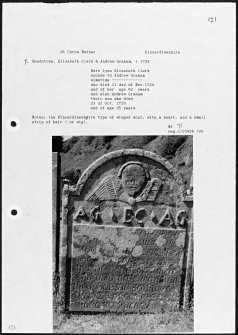 Photographs and research notes relating to graveyard monuments in Nether St Cyrus Churchyard, Kincardineshire.
