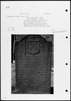 Photographs and research notes relating to graveyard monuments in Upper St Cyrus Churchyard, Kincardineshire.
