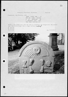Photographs and research notes relating to graveyard monuments in Glencairn Churchyard (Kirkland), Dumfries.