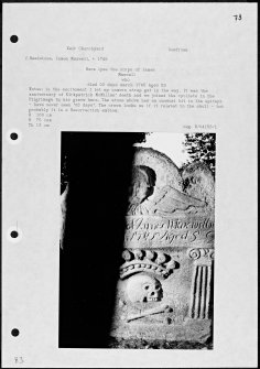 Photographs and research notes relating to graveyard monuments in Keir Churchyard, Dumfries.