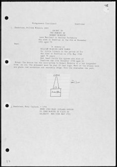 Photographs and research notes relating to graveyard monuments in Kirkgunzeon Churchyard, Dumfries.