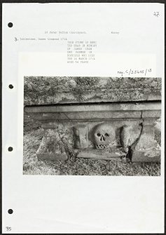 Photographs and research notes relating to graveyard monuments in St Peter Kirk, Duffus, Banffshire and Moray.
