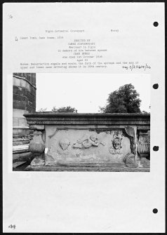 Photographs and research notes relating to graveyard monuments in Elgin Cathedral Graveyard, Banffshire and Moray.
