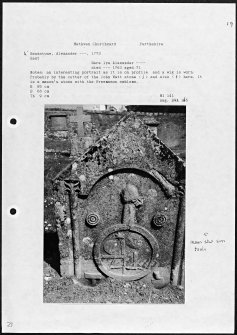 Photographs and research notes relating to graveyard monuments in Methven Churchyard, Perthshire.