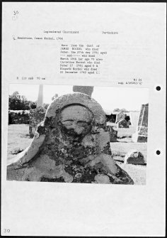 Photographs and research notes relating to graveyard monuments in Logiealmond Churchyard, Perthshire.