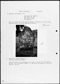 Photographs and research notes relating to graveyard monuments in Monzie Churchyard, Perthshire.