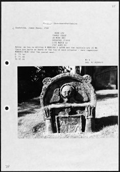Photographs and research notes relating to graveyard monuments in Muckheart Churchyard, Perthshire.