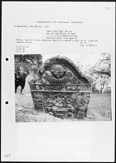 Photographs and research notes relating to graveyard monuments in Cambusmichael Old Churchyard, Perthshire.