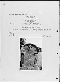 Photographs and research notes relating to graveyard monuments in Trinity Gask Churchyard, Perthshire.