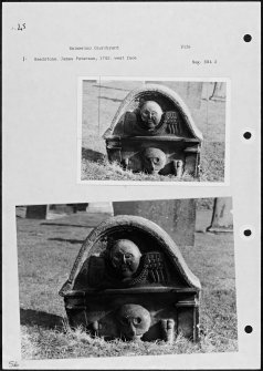 Photographs and research notes relating to graveyard monuments in Balmerino Churchyard, Fife.  
