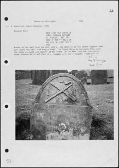 Photographs and research notes relating to graveyard monuments in Balmerino Churchyard, Fife.  
