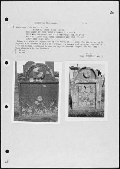 Photographs and research notes relating to graveyard monuments in Balmerino Churchyard, Fife.  
