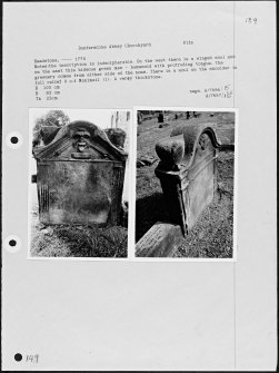 Photographs and research notes relating to graveyard monuments in Dunfermline Abbey Churchyard, Fife.  
