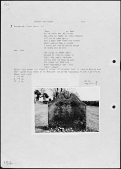 Photographs and research notes relating to graveyard monuments in Dunino Churchyard, Fife.  
