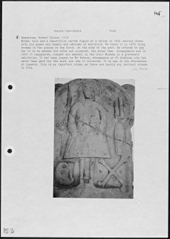 Photographs and research notes relating to graveyard monuments in Dunino Churchyard, Fife.  
