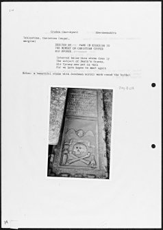 Photographs and research notes relating to graveyard monuments in Cruden Churchyard, Aberdeenshire.  
