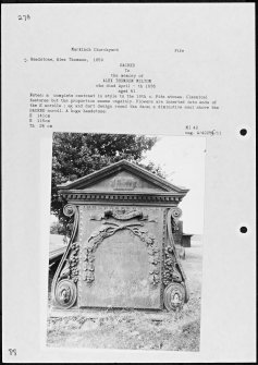 Photographs and research notes relating to graveyard monuments in Markinch Churchyard, Fife.  
