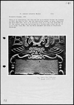 Photographs and research notes relating to graveyard monuments in St Andrews Cathedral Museum, Fife.  
