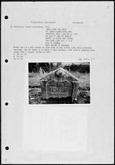 Photographs and research notes relating to graveyard monuments in Forgandenny Churchyard, Perthshire. 


