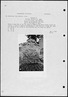 Photographs and research notes relating to graveyard monuments in Forgandenny Churchyard, Perthshire. 

