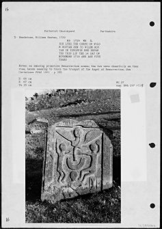 Photographs and research notes relating to graveyard monuments in Forteviot Churchyard, Perthshire. 


