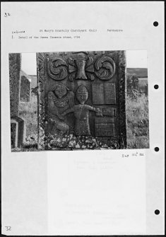 Photographs and research notes relating to graveyard monuments in Inchture Churchyard, Perthshire. 

