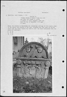 Photographs and research notes relating to graveyard monuments in Inchture Churchyard, Perthshire. 

