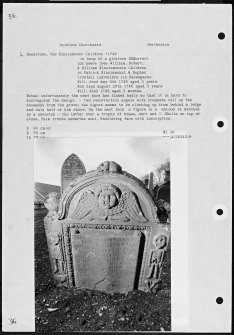 Photographs and research notes relating to graveyard monuments in Inchture Churchyard, Perthshire. 

