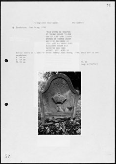 Photographs and research notes relating to graveyard monuments in Kilspindie Churchyard, Perthshire. 

