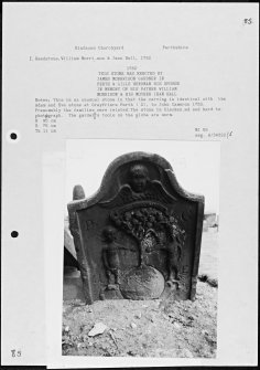 Photographs and research notes relating to graveyard monuments in Kinfauns Churchyard, Perthshire. 
