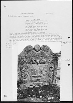 Photographs and research notes relating to graveyard monuments in Kinfauns Churchyard, Perthshire. 

