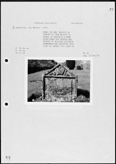 Photographs and research notes relating to graveyard monuments in Kinfauns Churchyard, Perthshire. 

