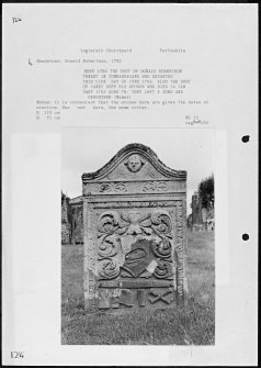 Photographs and research notes relating to graveyard monuments in Logierait Churchyard, Perthshire. 
