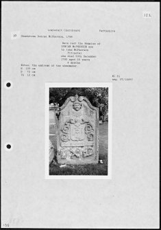 Photographs and research notes relating to graveyard monuments in Logierait Churchyard, Perthshire. 

