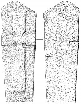 Scanned ink drawing of Lassintullich relief-carved cross slab