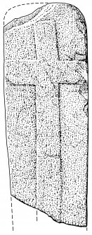 Scanned ink drawing of carved cross slab built into south wall of burial ground