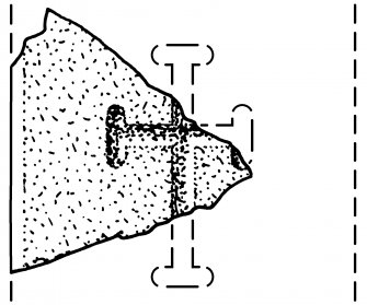 Scanned ink drawing of incised cross fragment built into north wall of burial ground