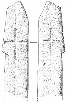 Scanned ink drawing of cross slab