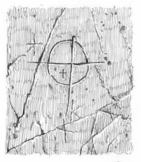 Scanned pencil drawing of incised linear cross with circle
