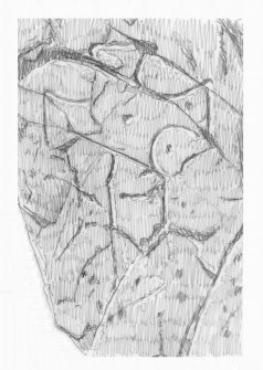 Scanned pencil survey drawing of incised outline cross with expanded arms, straight shaft and central dot