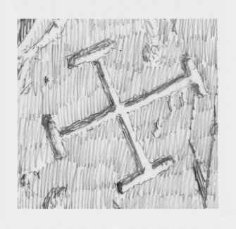 Scanned pencil survey drawing of incised linear cross with barred terminals
