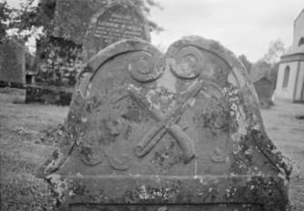 Detail of gravestone for Andrew Mathis 1757, Monzie churchyard.