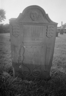 View of headstone commemorating John Ireland, 1794, in the churchyard of Tayport Parish Church.